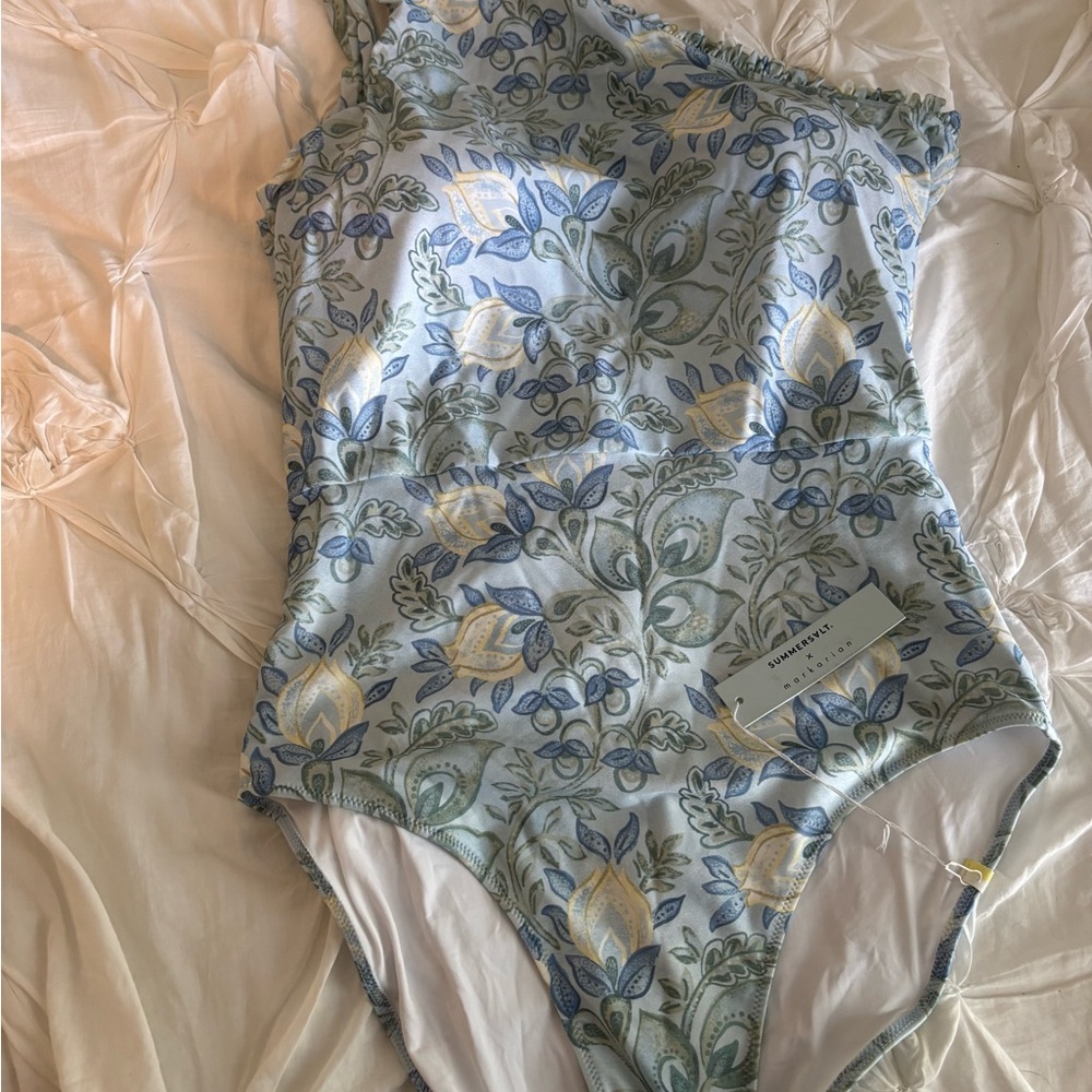 summersalt Light Blue Floral Strapless One-Piece Swimsuit